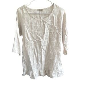 Lungo‎ L'Arno Italian Linen Long Sleeve Top With Ruffle Hem S
